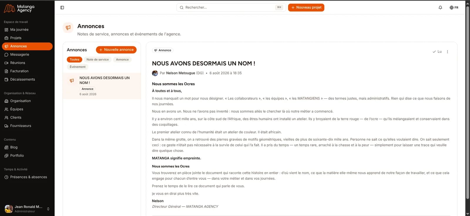 Une note de service publiée dans les annonces de l'agence