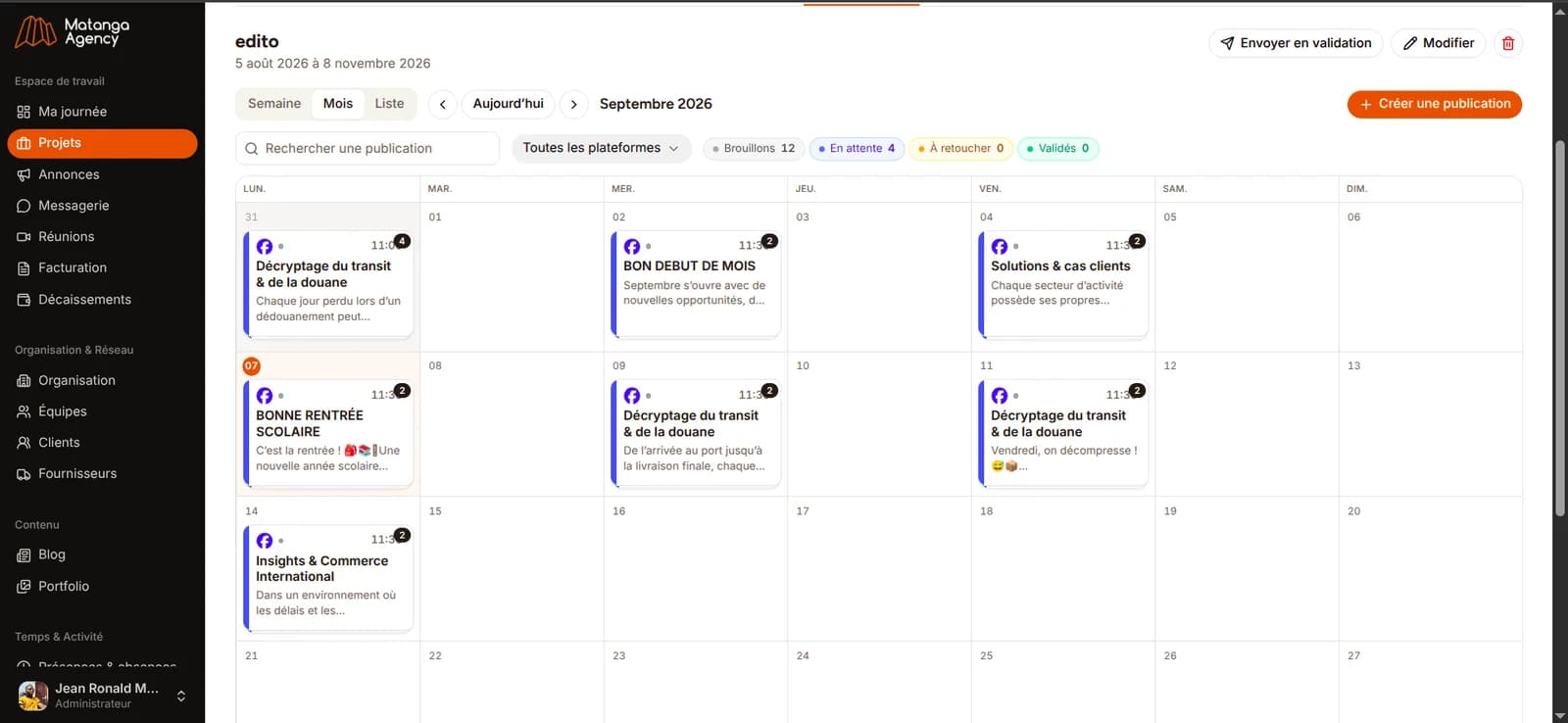 Le calendrier éditorial d'un mois, publication par publication